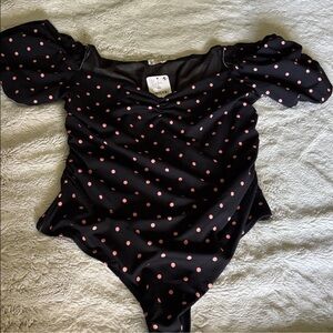 Free People Black and Pink Polka Dot Bodysuit